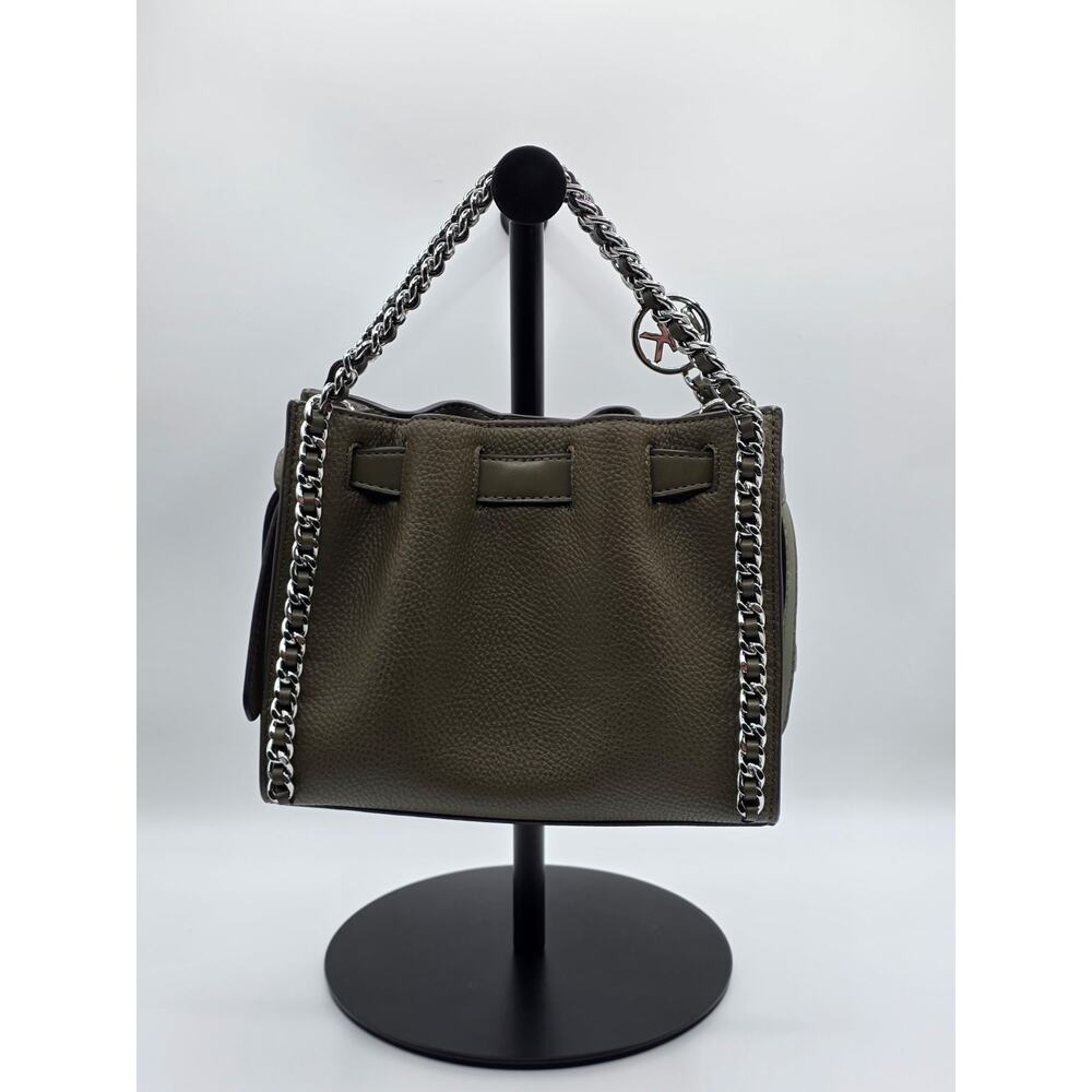 Michael Kors Mina Small Chain Leather Satchel Crossbody Olive Green Silver MK - Picture 2 of 16